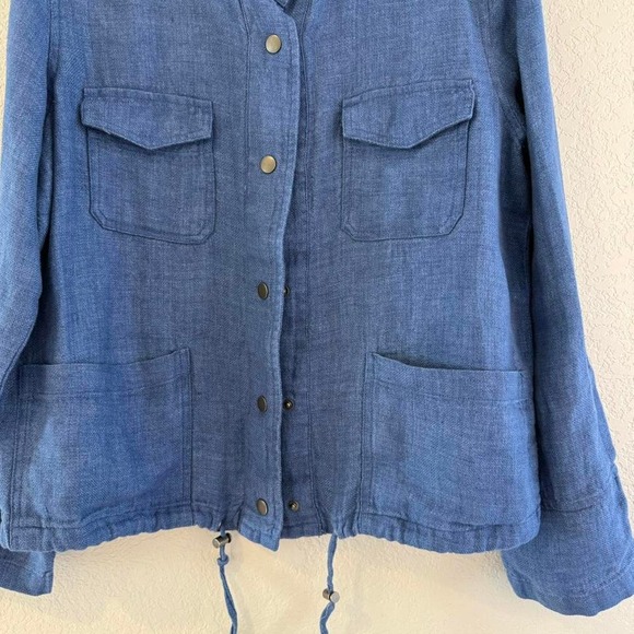 C&C California Linen Jacket Military Style Button Down Blue Size M - Picture 4 of 8